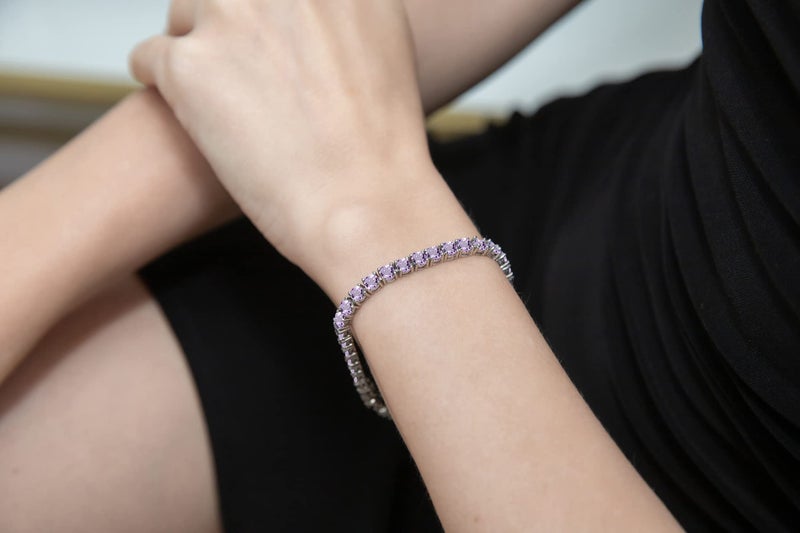 B. BRILLIANT Sterling Silver 4mm Amethyst Round-cut Tennis Bracelet for Women - Image 4